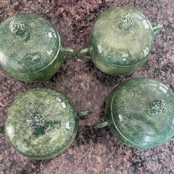 Cancello Green Lidded Bowls - Deruta Italy Dinnerware, Set of 4 - Picture 2 of 12